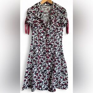 Tres Chic Womens Black Red Floral Fit and Flare Button Down Midi Dress Small